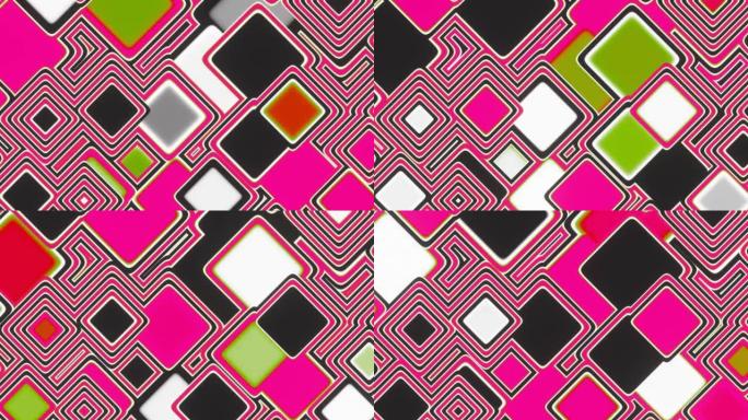 粉色、白色、黑色抽象方块的脉动