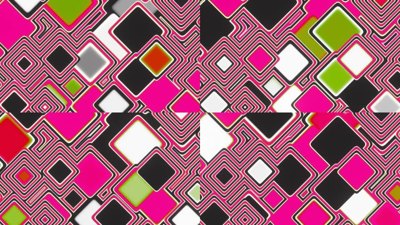 粉色、白色、黑色抽象方块的脉动