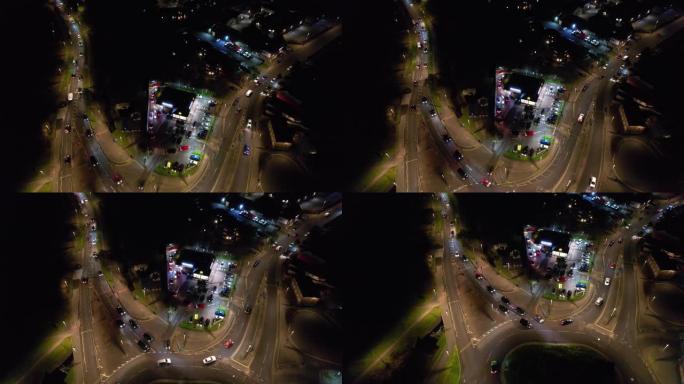 夜间照明城市的航拍镜头
