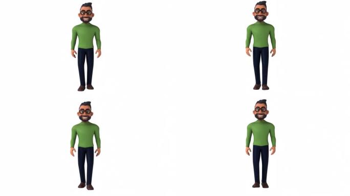 有趣的3D卡通印度男人与阿尔法