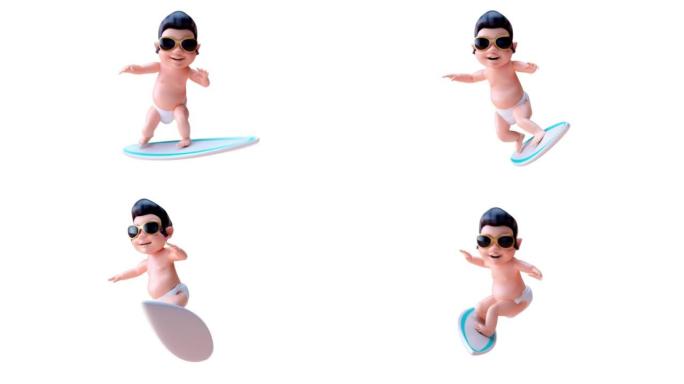 有趣的3D卡通婴儿摇杆冲浪