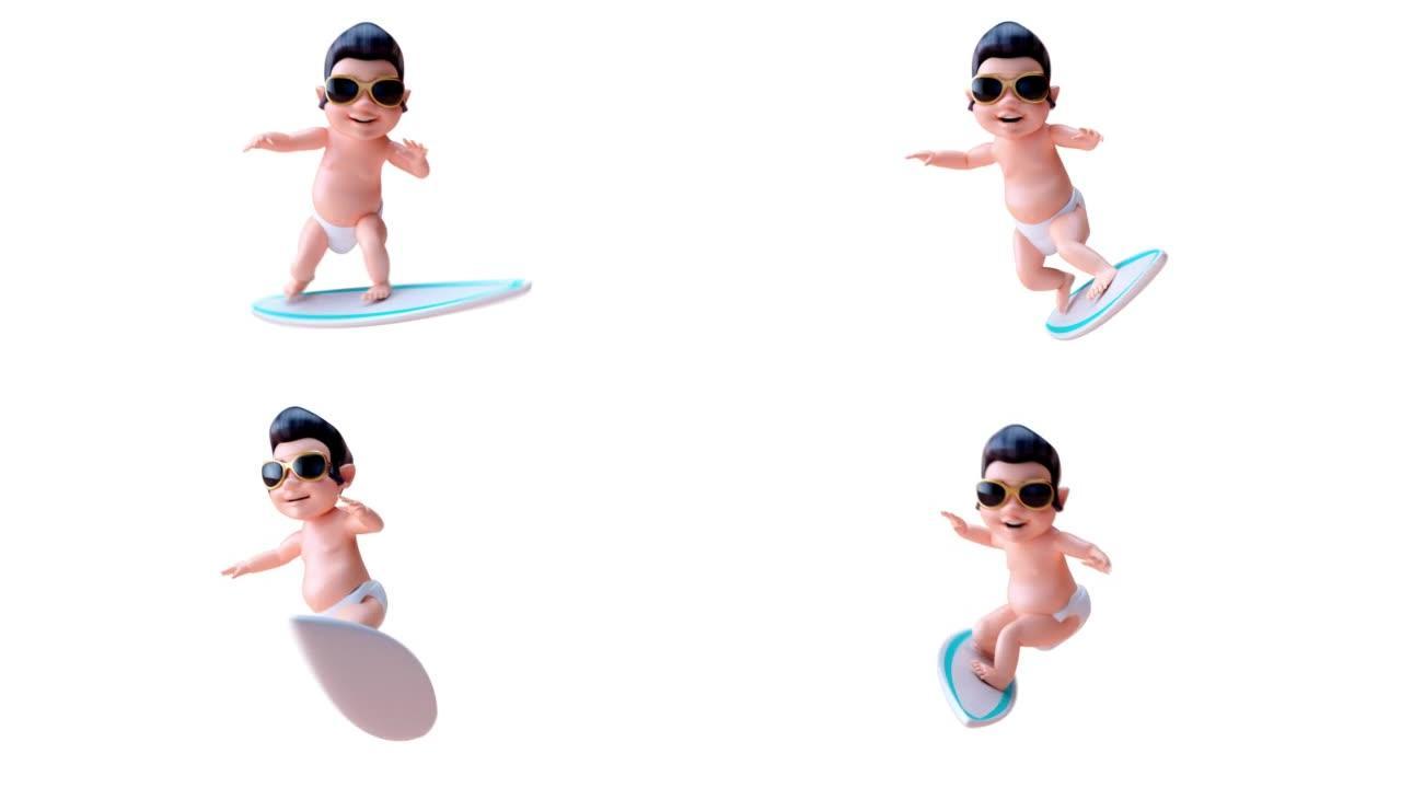 有趣的3D卡通婴儿摇杆冲浪