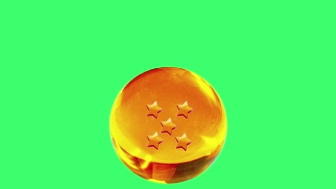 动画黄色水晶球与5星隔离在绿色背景。