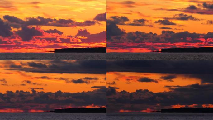 日落之后，云层上的鲜艳色彩，夜幕降临的时间拍摄