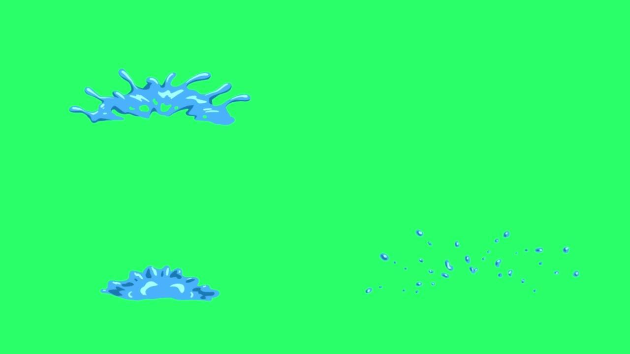 绿色背景上水花的动画慢动作镜头。