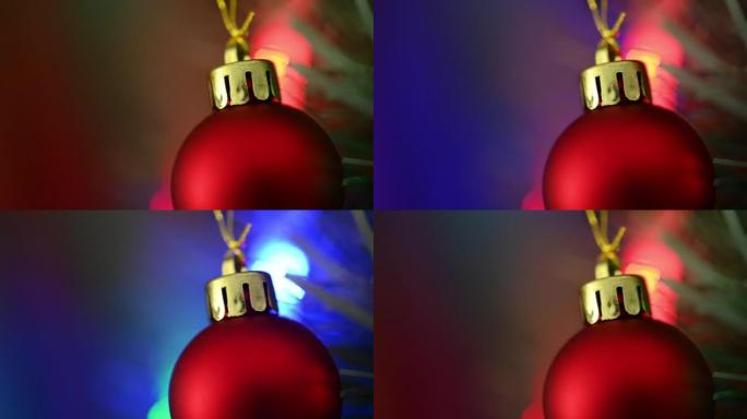 圣诞树上的圣诞装饰品装饰与美丽的灯光庆祝