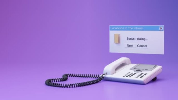 带有90年代风格系统消息窗口的抽象美学背景，老式家庭电话，在粉红色和紫色渐变y2k风格逼真的3d渲染