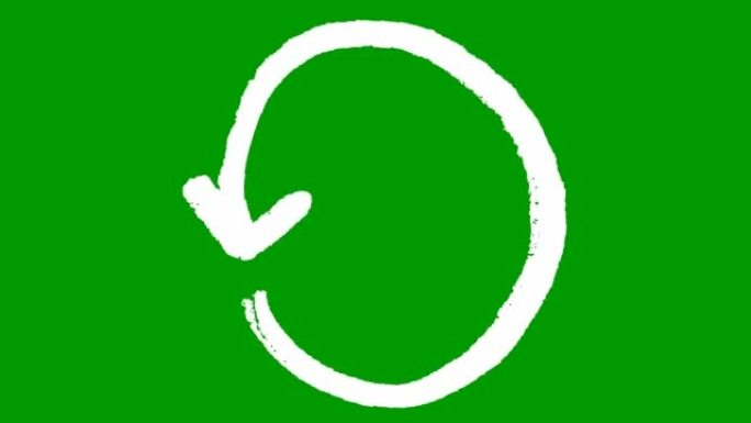 圆圈箭头的动画图标。白色符号旋转。循环视频。手绘矢量插图孤立在绿色背景上。