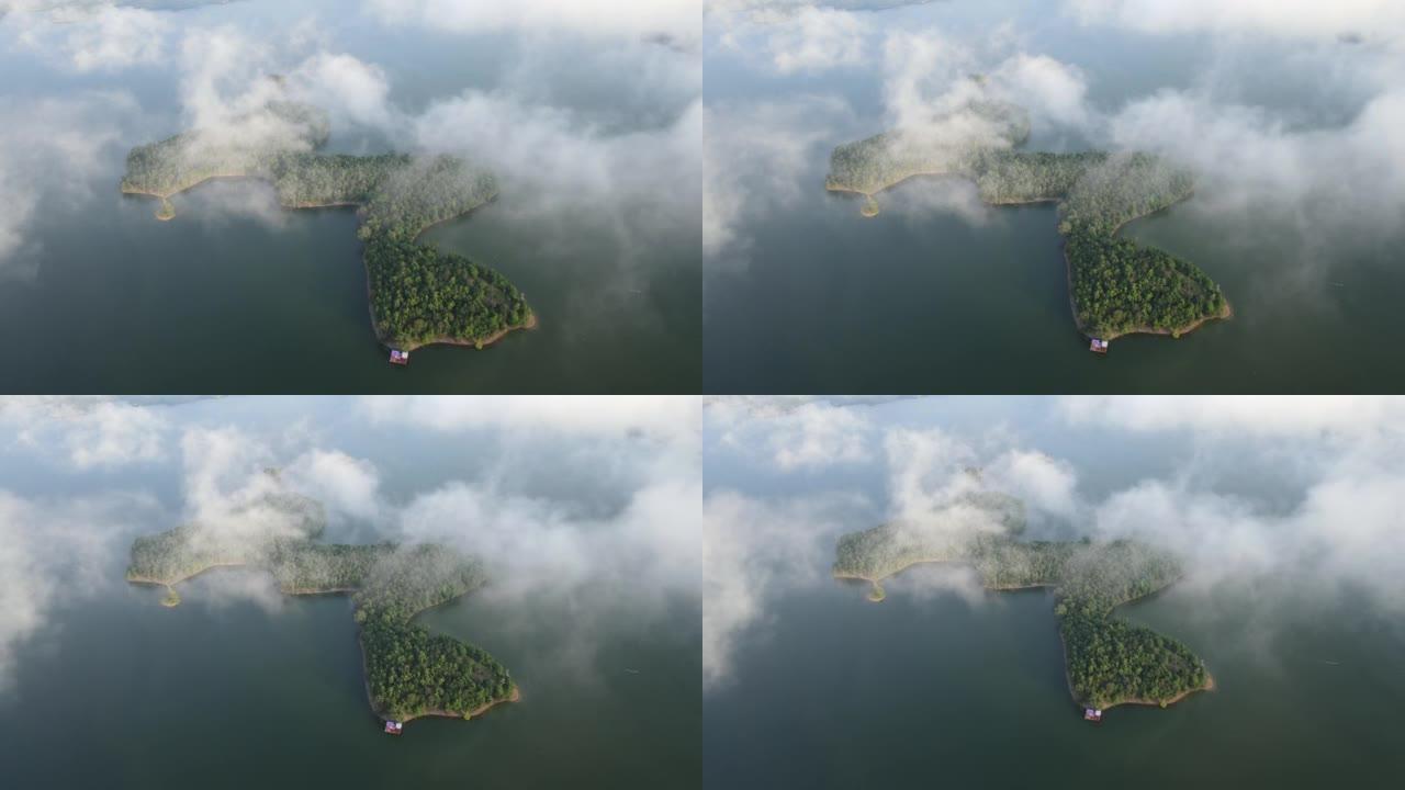 热带岛屿和湖泊之间的海岸线，航拍视频