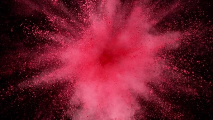 黑色背景上孤立的粉红色粉末爆炸的超慢动作。