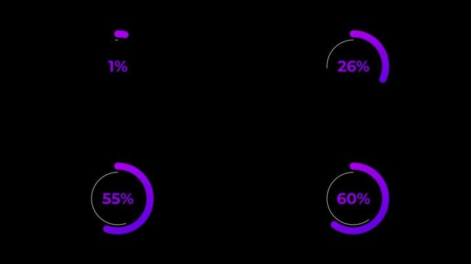紫色科学效果中的圆圈百分比加载动画0-60%。