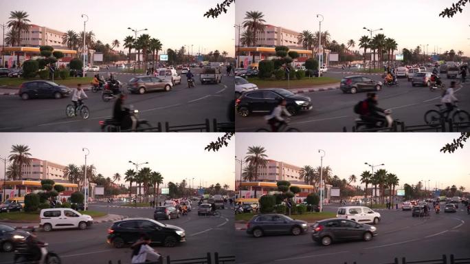日落时分摩洛哥的阿拉伯繁忙交通