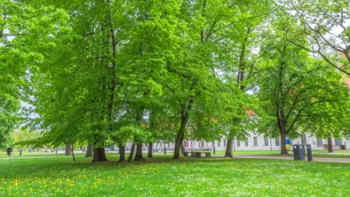 2022年5月20日: 人们在立陶宛维尔纽斯的城市公园散步，4k延时