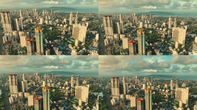 孟买城市的鸟瞰图与摩天大楼Mahalakshmi，孟买，马哈拉施特拉邦。