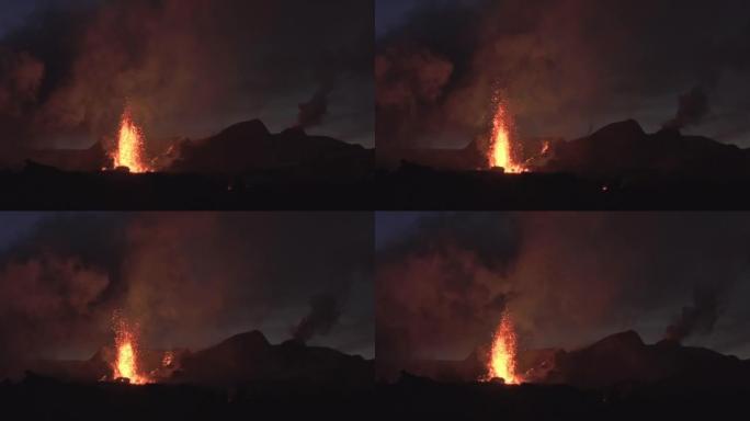 黄昏火山爆发慢动作冰岛
