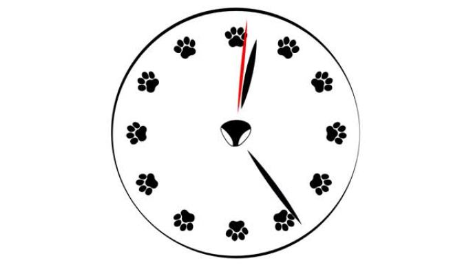 一分钟一小时。用爪印代替数字的钟面。由宠物爪印制成的表盘。