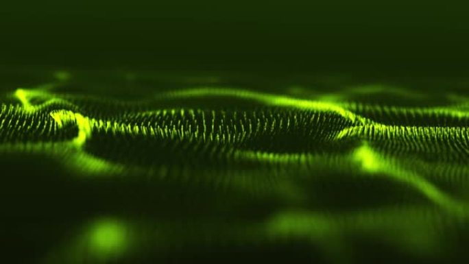 带光效的暗底抽象绿波粒子，数字技术连接与创新概念股票视频