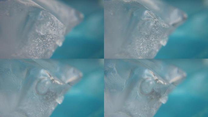 冰融化，宏观延时。解冻冰特写。高质量4k镜头