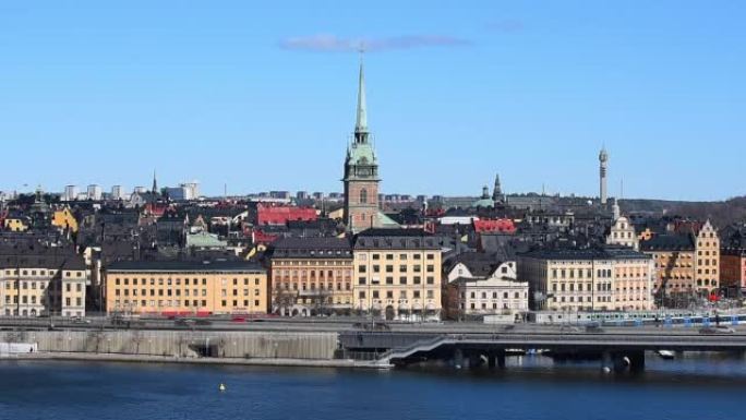 斯德哥尔摩的天际线包括斯德哥尔摩市中心和Gamla Stan老城区。