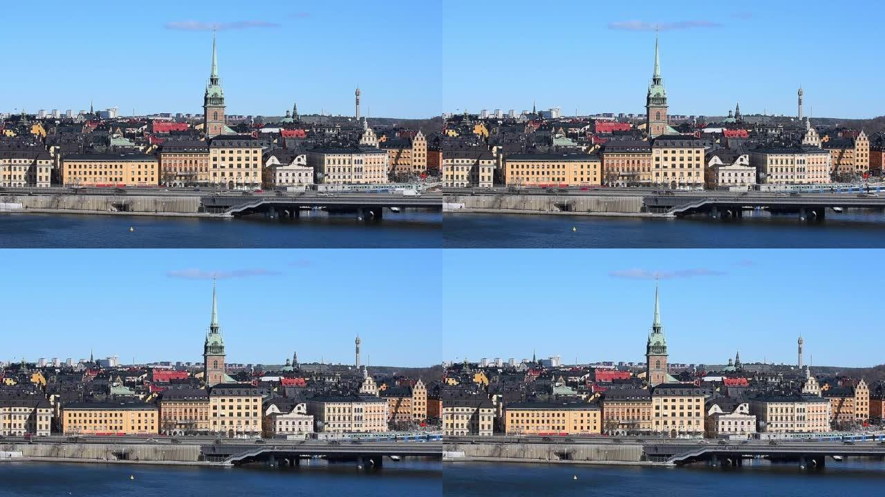 斯德哥尔摩的天际线包括斯德哥尔摩市中心和Gamla Stan老城区。