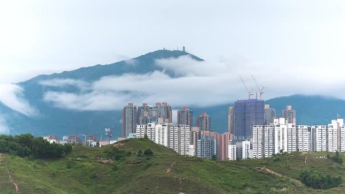 香港市区元朗区的大帽山及天际线