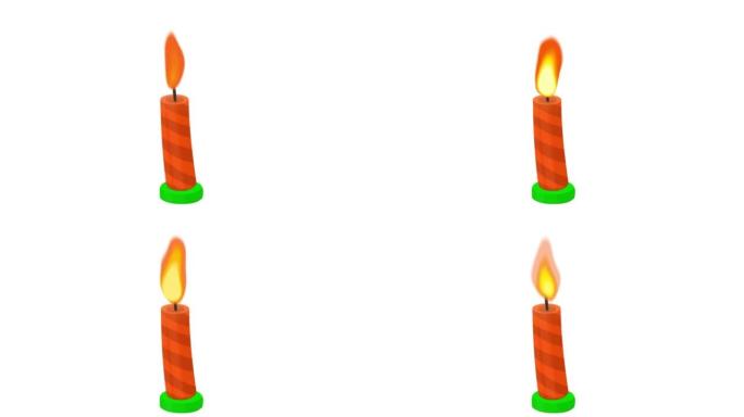 节日蜡烛。蜡烛火焰的动画。卡通