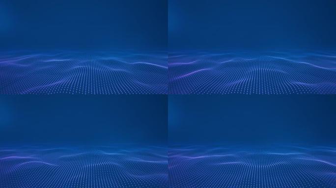 淹没在元宇宙中的数据之海。带蓝色发光二极管灯的抽象地板技术背景。