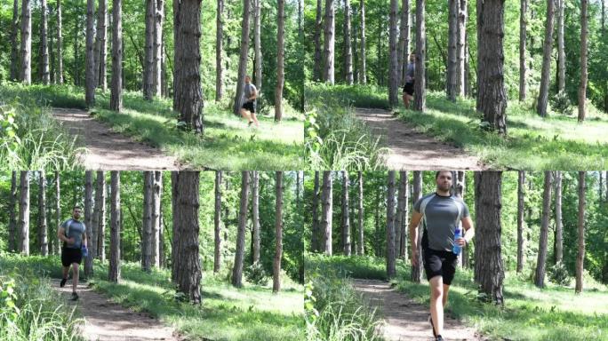 年轻的运动员在森林里奔跑