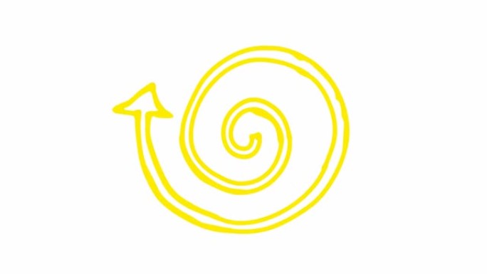 螺旋箭头旋转的动画图标。黄色符号旋转。循环视频。手绘矢量插图孤立在白色背景上。