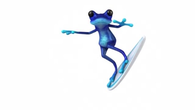 有趣的3D卡通蓝青蛙冲浪，包括阿尔法频道