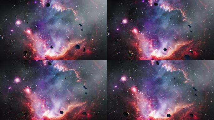 环形太空飞行深空探索旅行到小麦哲伦星云或Nubecula Minor。小麦哲伦星云矮星系的4K 3D