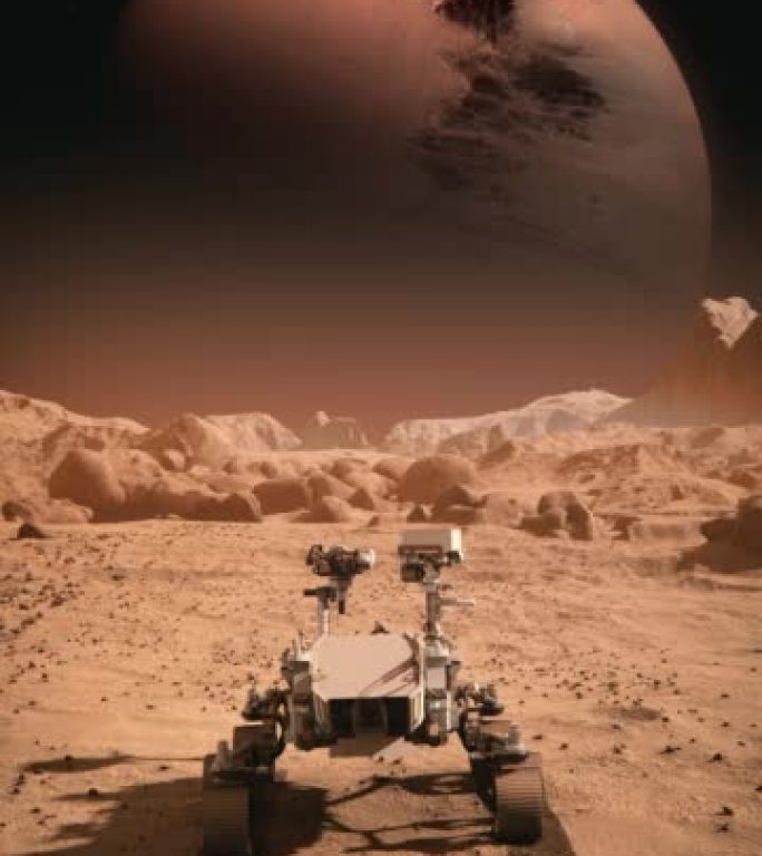 NASA火星发现漫游者穿越火星表面前往太空星球。火星表面的红色污垢。先进技术、太空探索/旅行、殖民概