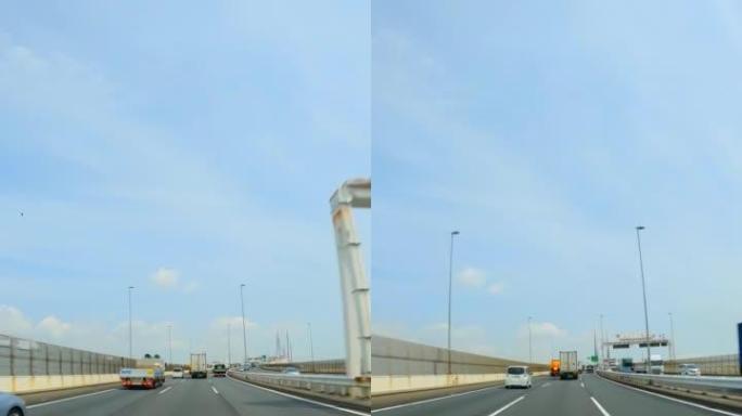 在高速公路上行驶。汽车仪表板摄像头。在高速公路上以4K POV驾驶汽车。