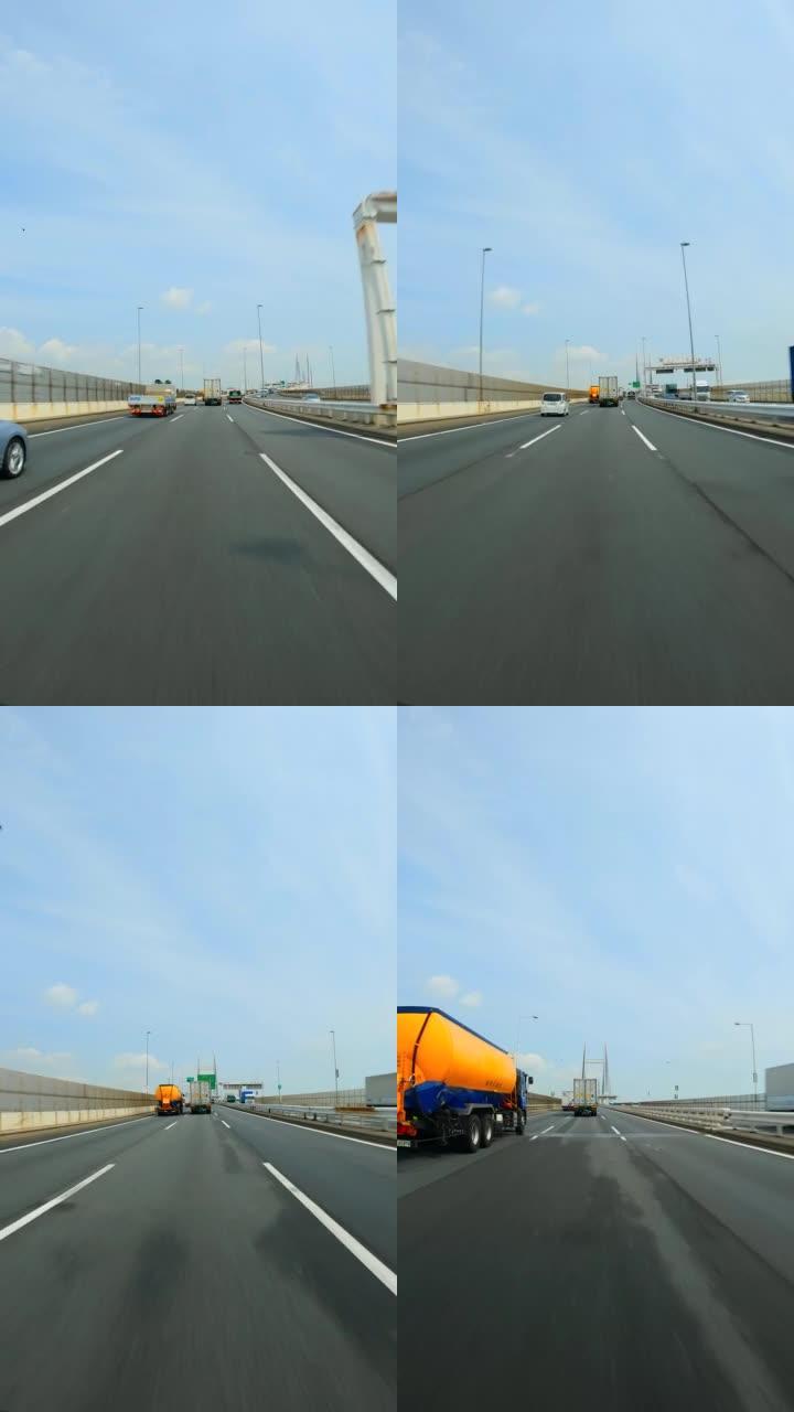 在高速公路上行驶。汽车仪表板摄像头。在高速公路上以4K POV驾驶汽车。
