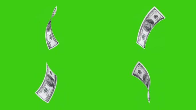绿色背景上的100美元钞票。商业动画，金钱，效果制作背景。
