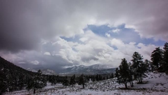 时间流逝-冬季科罗拉多州落基山国家公园的雪谷