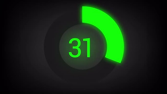 数值计数从0到61。带有明亮霓虹绿光的圆形进度条