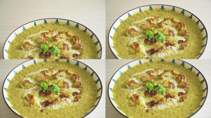 绿咖喱阿富汗鸡或哈里亚利蒂卡鸡哈拉马萨拉-印度美食风格
