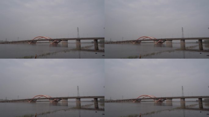 一架跨河大桥横在河面上风光风景实拍4K