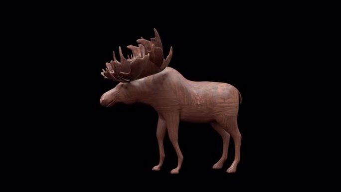 木质玩具驼鹿动画与透明 (阿尔法) 背景