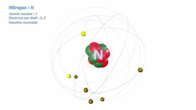 具有7个电子的氮原子在白色上无限轨道旋转