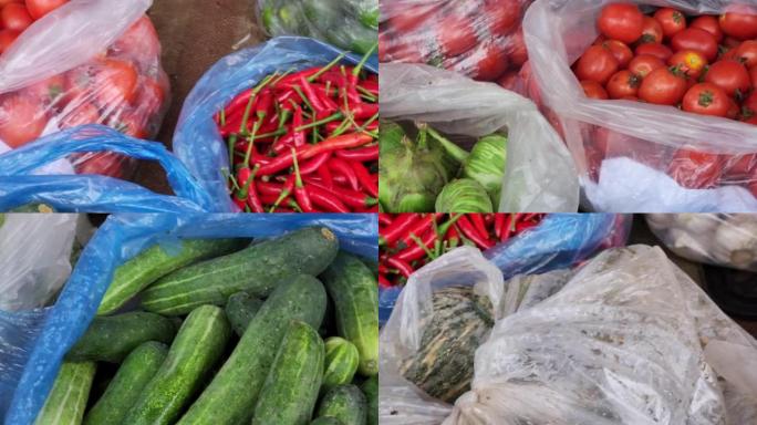越南市场地板上出售各种新鲜有机水果和蔬菜的全景新鲜食品背景