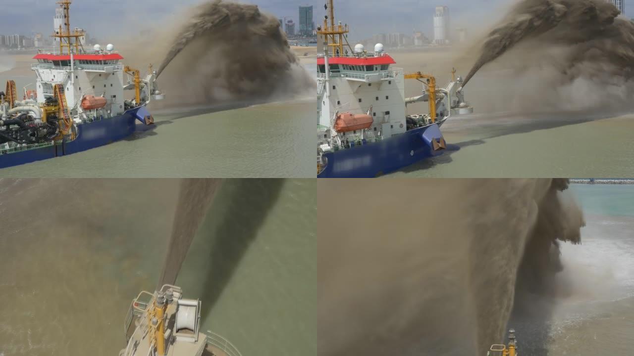 吹沙机正在从海上开垦土地。