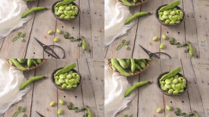 新鲜和生的绿色蚕豆
