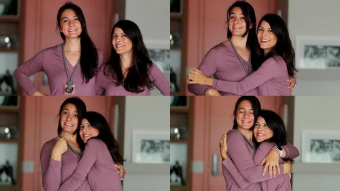 两个成年姐妹互相拥抱女人亲情亲情
