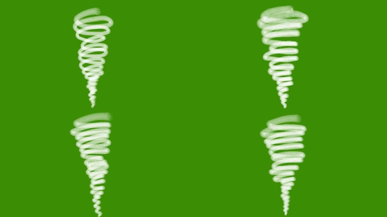 一个简单的涂鸦龙卷风在绿色背景上的动画。