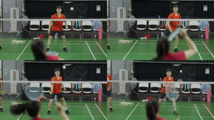 台湾羽毛球选手热身运动练习羽毛球场地耐力训练