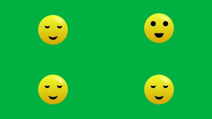无缝快乐表情动画孤立在绿色屏幕上。