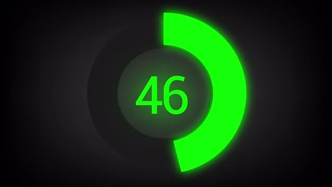 数值计数从0到97。带有明亮霓虹绿光的圆形进度条