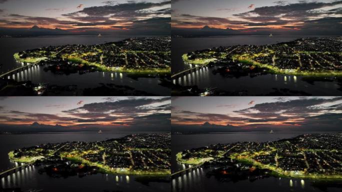 巴西马瑙斯亚马逊市中心的日落空中城市景观。